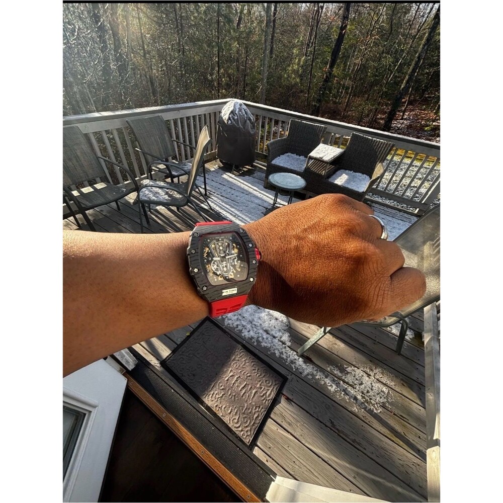 Red Men's Sport Chronograph Watch with Skeleton Dial